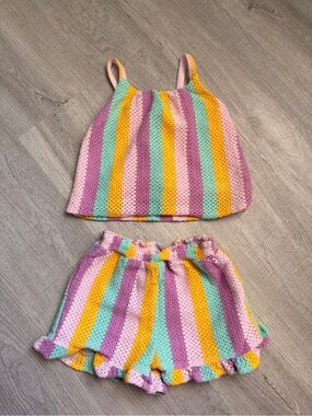 Baby Girl Old Navy Striped Crochet Pink Mint Yellow Lavender Matching Set